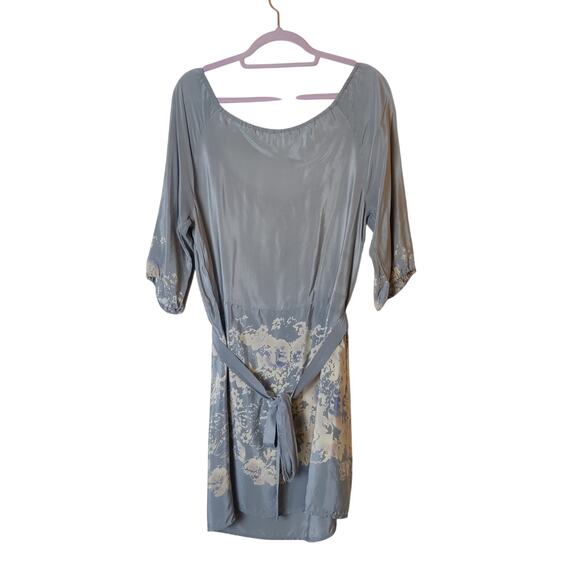 Petticoat Alley Silk Gray Abstract Floral Off Shoulder A-line Mini Dress Small - Picture 2 of 13